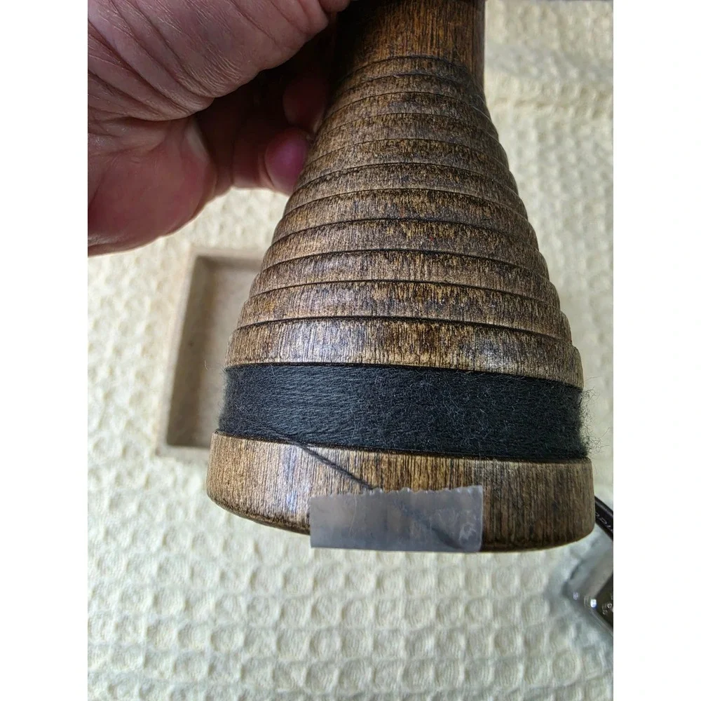 Vintage Ribbed Wood Electric Candle Lamp Flickering Flame Bulb Brown 9 Inch